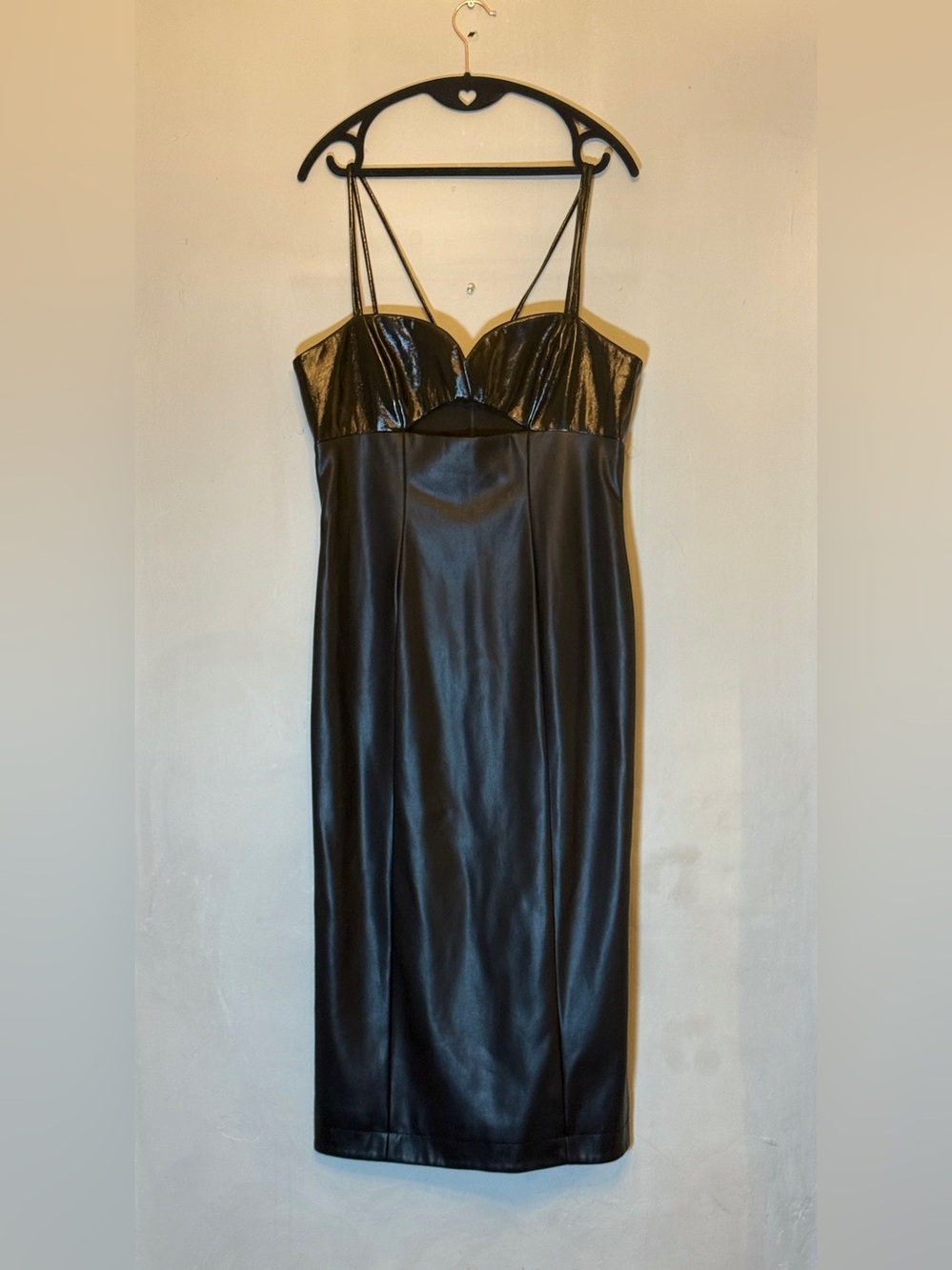 STAUD Black Faux Leather Bustier Midi Dress